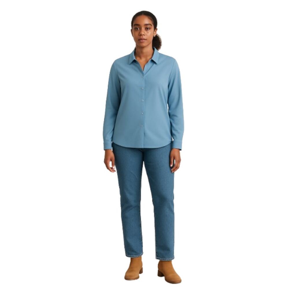 Tahari Women’s Button Front Long Sleeve Blouse Blue Size XS/T  NWT